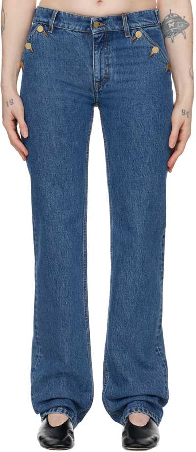 Shop Filippa K Blue Classic Straight Jeans In 56 Washed Mid Blue
