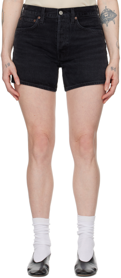 Agolde Parker Long Clean Denim Shorts In Cat (clean Blk)