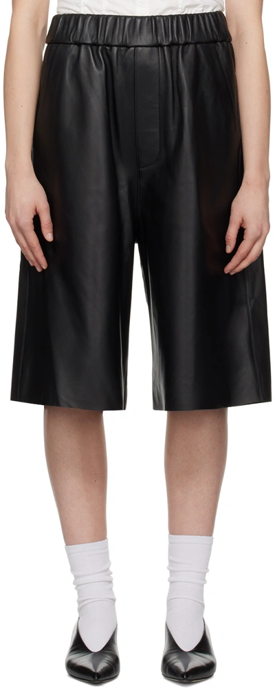 Shop Ami Alexandre Mattiussi Black Bermuda Leather Shorts In Black/001