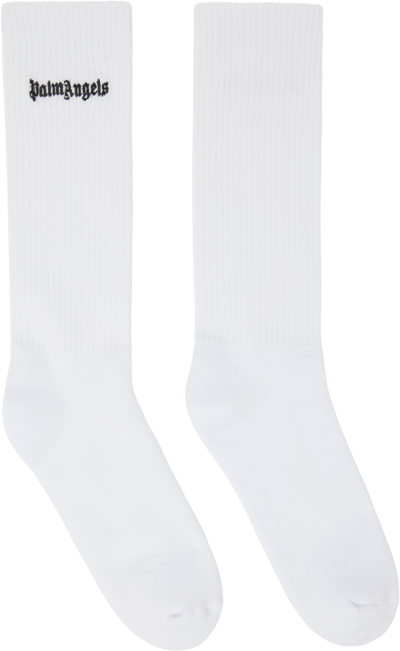 Shop Palm Angels White Embroidery Logo Socks In White Black
