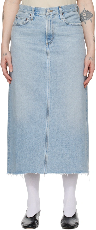 Shop Agolde Blue Della Denim Midi Skirt In Practice (mid Ind)