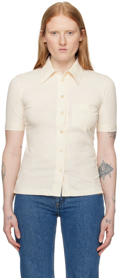 Shop Filippa K Off-white Embroidered Shirt In 9947 Ivory