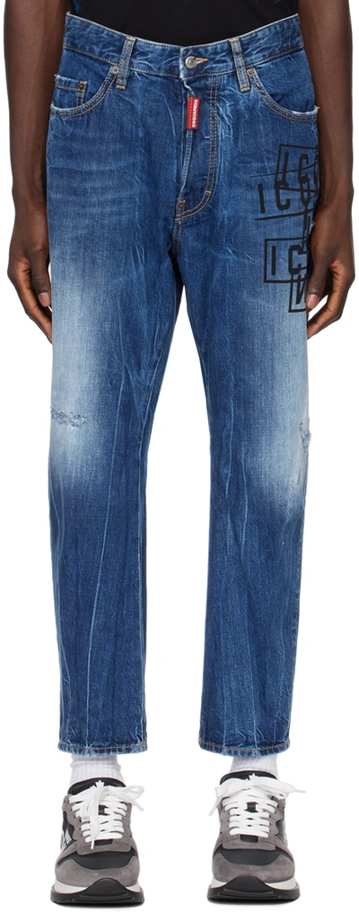 Shop Dsquared2 Indigo Icon Stamps Bro Jeans In 470 Navy Blue