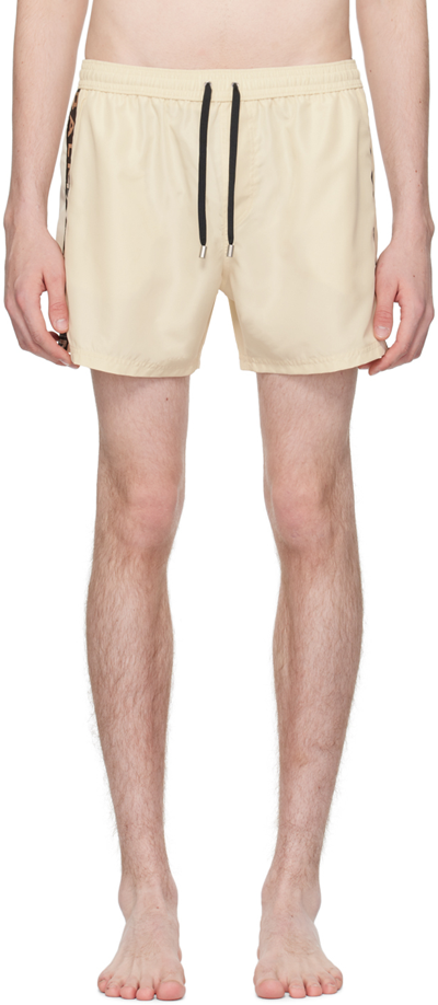 Shop Balmain Off-white Embroidered Swim Shorts In 107 Ivory/black