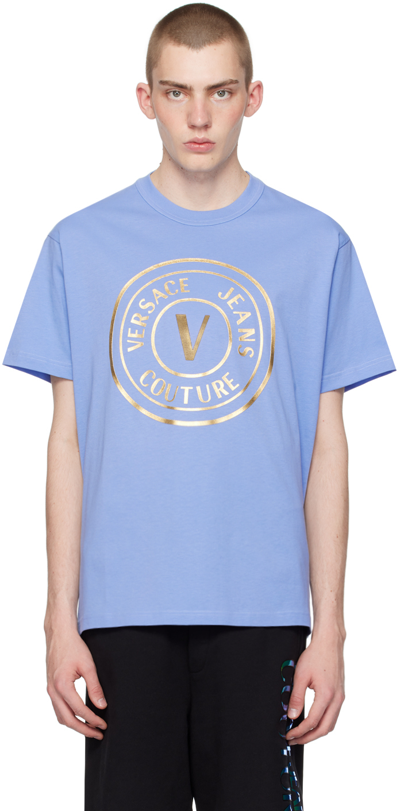 Shop Versace Jeans Couture Blue V-emblem T-shirt In Eg26 Bonnie Light Bl