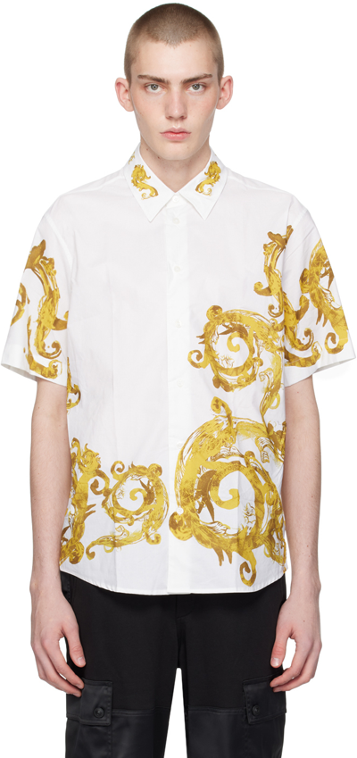 Shop Versace Jeans Couture White Watercolor Couture Shirt In Eg03 White/gold