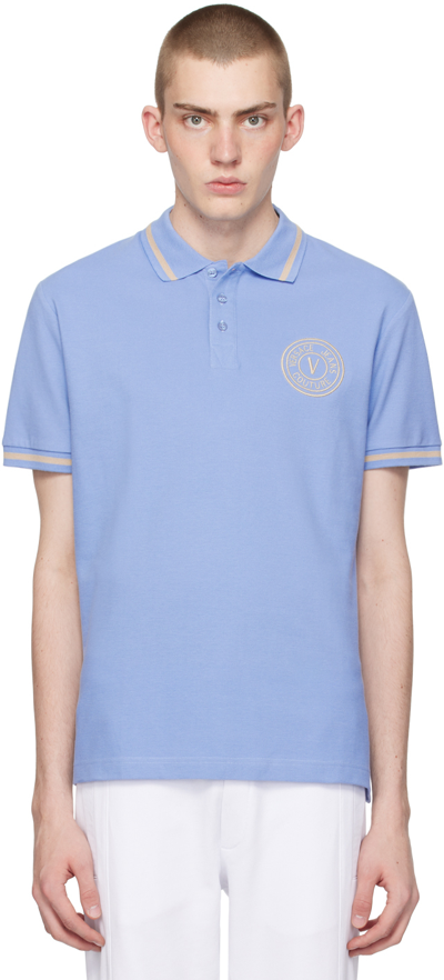 Shop Versace Jeans Couture Blue Embroidered Polo In E261 Bonnie Light Bl