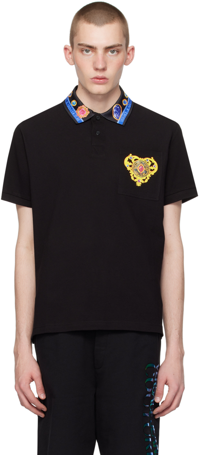 Shop Versace Jeans Couture Black Heart Couture Polo In E899 Black