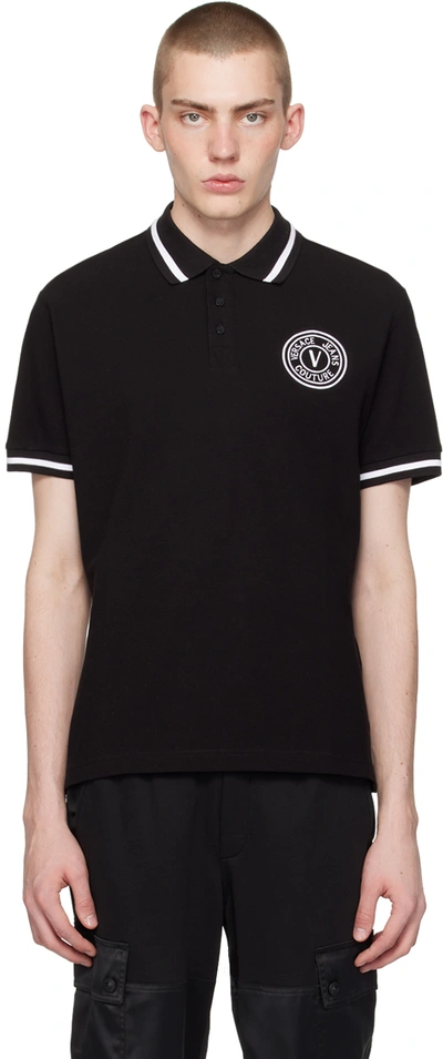 Shop Versace Jeans Couture Black Embroidered Polo In E899 Black