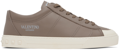 Shop Valentino Taupe Cityplanet Calfskin Sneakers In Clay/ivory