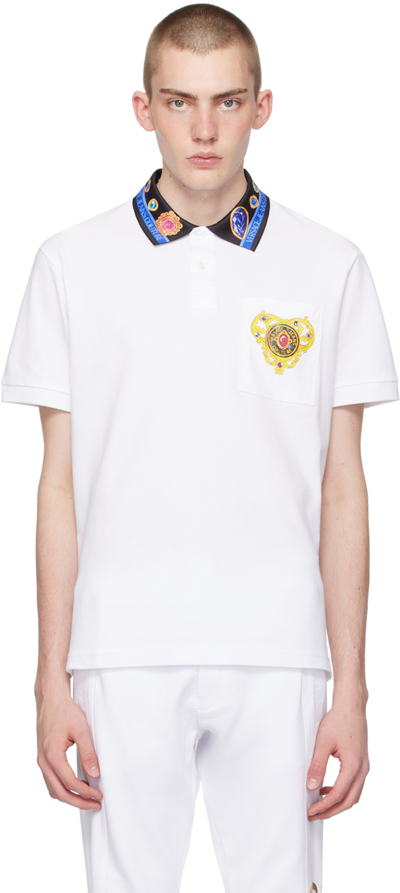 Shop Versace Jeans Couture White Heart Couture Polo In E003 White