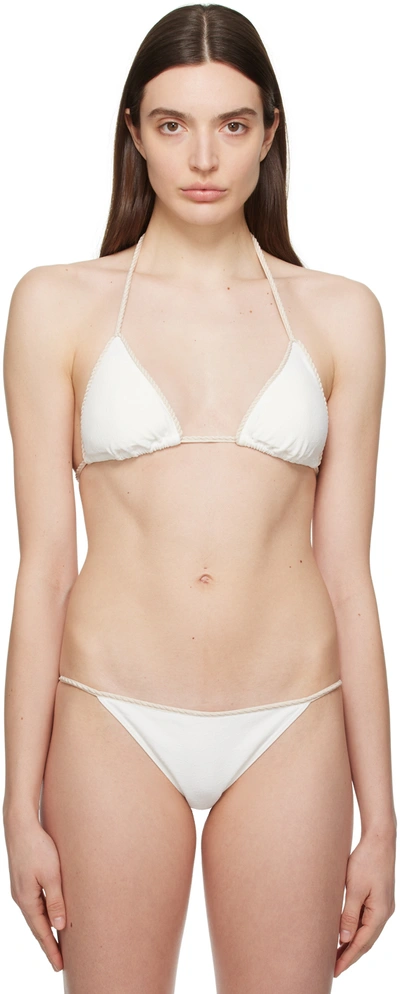 Shop La Perla White Signature Bikini Top In 101 - Natural