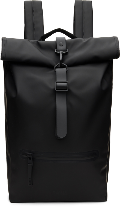 Shop Rains Black Rolltop Backpack In 01 Black