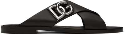 Dolce & Gabbana Leather Sandal In Cioccolato Fondente
