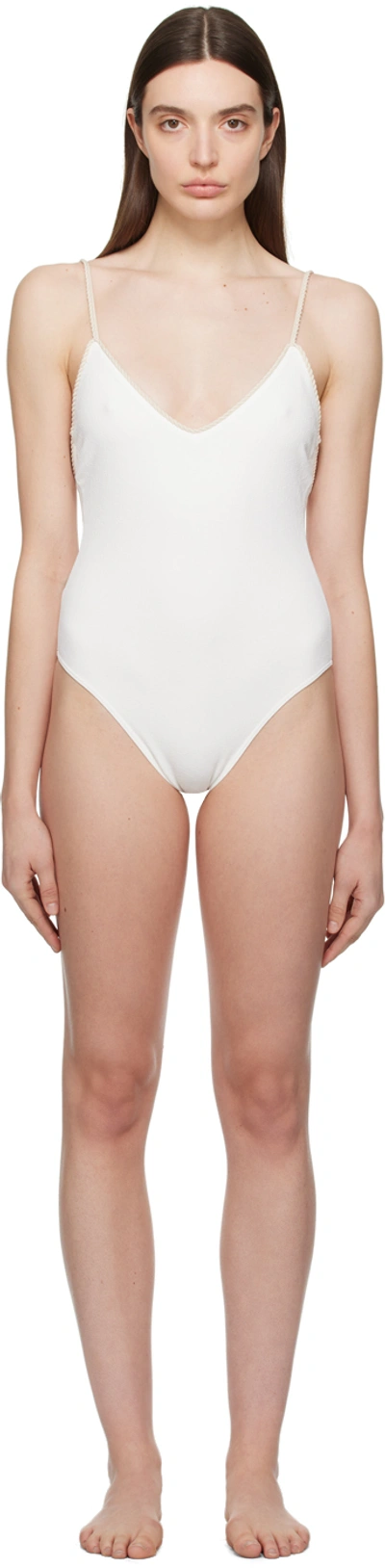 Shop La Perla White Signature Swimsuit In 101 - Natural