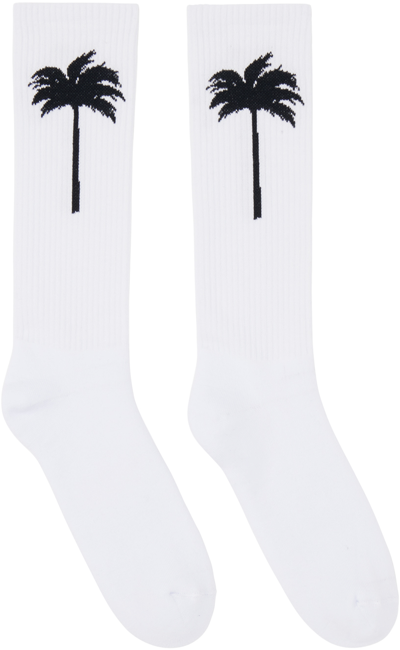 Shop Palm Angels Off-white 'the Palm' Socks In White Black