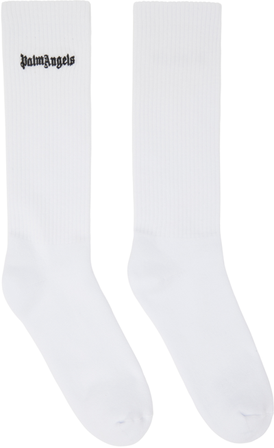 Shop Palm Angels White Embroidery Logo Socks In White Blac