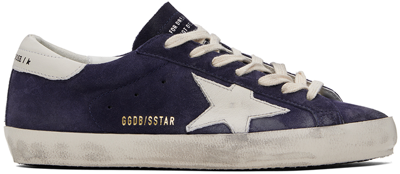 Shop Golden Goose Navy & White Super-star Suede Sneakers In Blue/white