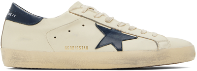Shop Golden Goose Off-white & Navy Super-star Sneakers In Beige/night Blue