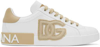 Shop Dolce & Gabbana White & Beige Portofino Sneakers In Bianco/beige
