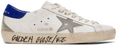 Shop Golden Goose White & Blue Super-star Sneakers In 11554 White/grey/blu