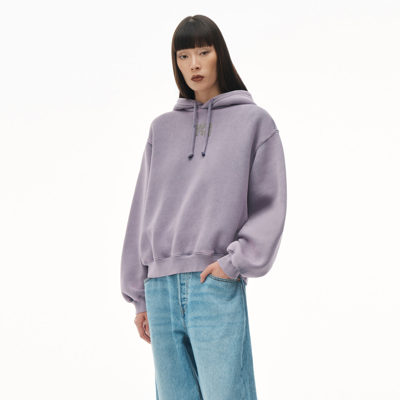 Shop Alexander Wang Puff Logo Hoodie In Structured Terry In Acid Pink Lavender