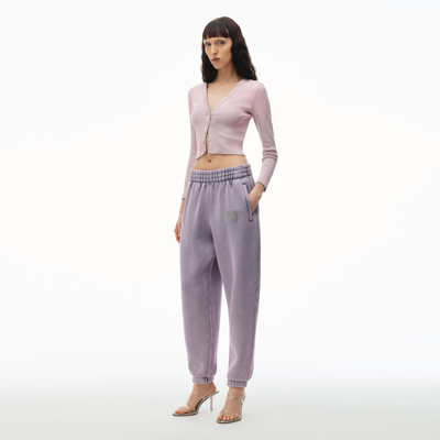 Shop Alexander Wang Logo Sweatpant In Structured Terry In Acid Pink Lavender