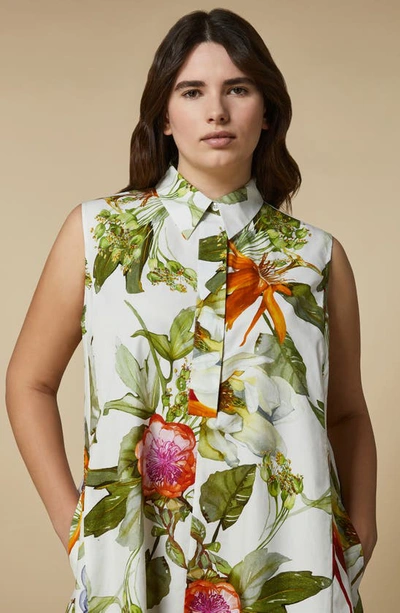 Shop Marina Rinaldi Print Sleeveless Poplin Dress In White Multi