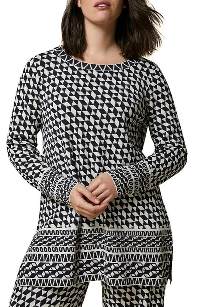 Shop Marina Rinaldi Geo Jacquard Sweater In Ultramarine
