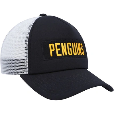 Shop Adidas Originals Adidas Black/white Pittsburgh Penguins Team Plate Trucker Snapback Hat