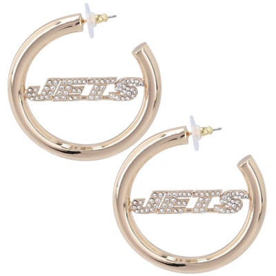 Shop Baublebar New York Jets Logo Large Hoop Earrings In Gold