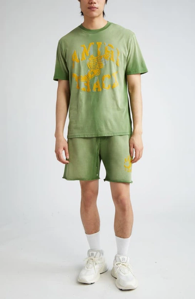 Shop Amiri Track Distressed Cotton Graphic T-shirt In Green