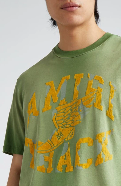 Shop Amiri Track Distressed Cotton Graphic T-shirt In Green