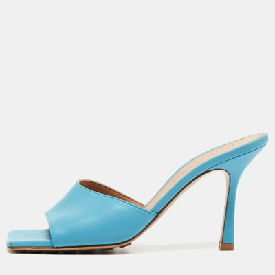 Pre-owned Bottega Veneta Blue Leather Stretch Open Toe Slide Sandals Size 37
