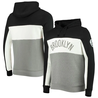 Shop Junk Food Black/white Brooklyn Nets Wordmark Colorblock Fleece Pullover Hoodie
