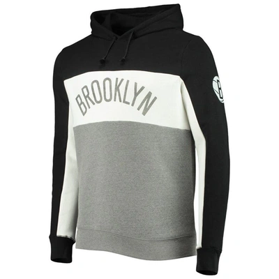 Shop Junk Food Black/white Brooklyn Nets Wordmark Colorblock Fleece Pullover Hoodie