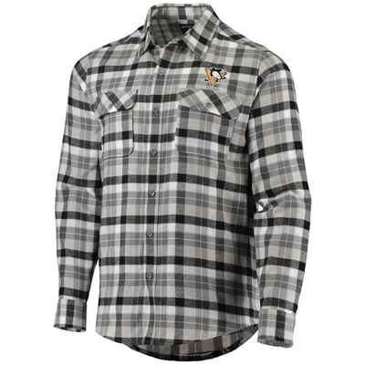 Shop Antigua Black/gray Pittsburgh Penguins Ease Plaid Button-up Long Sleeve Shirt
