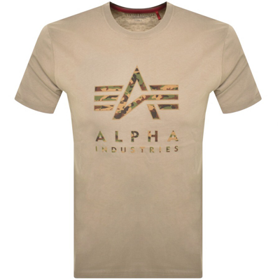 Shop Alpha Industries Logo Camo T Shirt Khaki