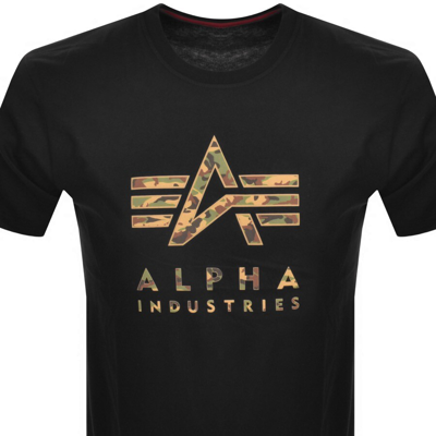 Shop Alpha Industries Logo Camo T Shirt Black