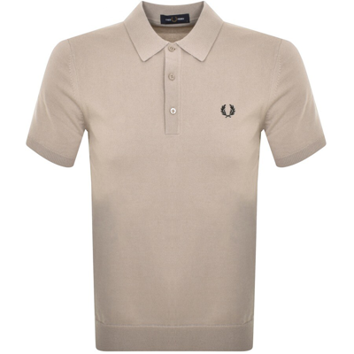 Shop Fred Perry Knitted Polo T Shirt Beige