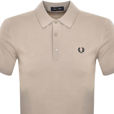 Shop Fred Perry Knitted Polo T Shirt Beige