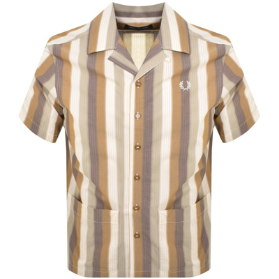 Shop Fred Perry Ombre Stripe Collar Shirt Brown