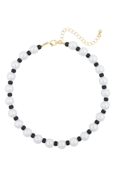 Shop Tasha Beaded Imitation Pearl Choker Necklace In White/ Black