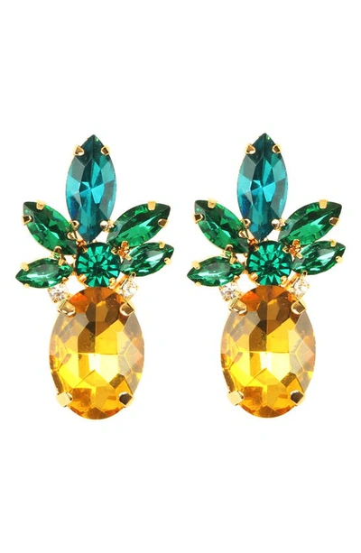 Shop Eye Candy Los Angeles 24k Gold Plated Tropi Crystal Pineapple Earrings In Green