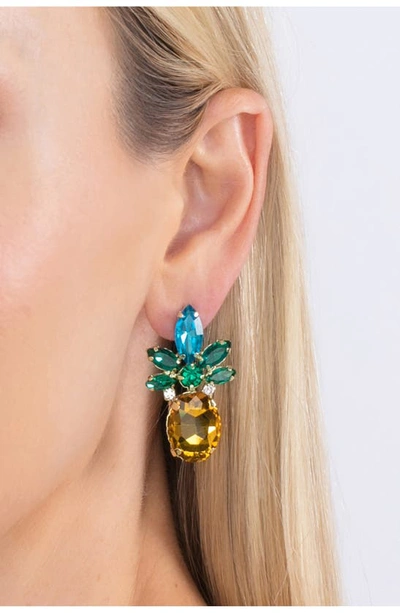 Shop Eye Candy Los Angeles 24k Gold Plated Tropi Crystal Pineapple Earrings In Green
