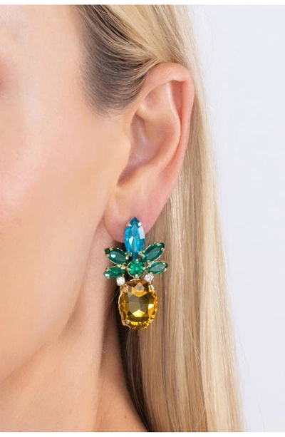 Eye Candy Los Angeles 24k Gold Plated Tropi Crystal Pineapple Earrings In Green