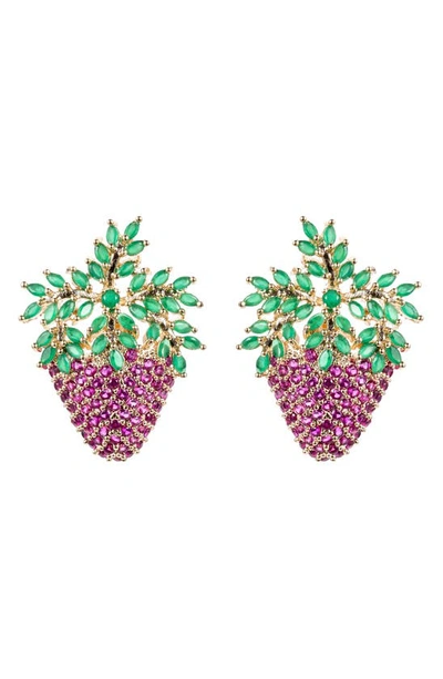 Shop Eye Candy Los Angeles Gold-tone Purple Grape Cz Statement Earrings In Pink