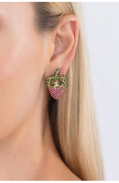 Shop Eye Candy Los Angeles Gold-tone Purple Grape Cz Statement Earrings In Pink