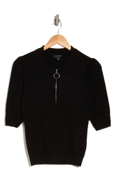 Shop Laundry By Shelli Segal Zip Placket Polo In Black