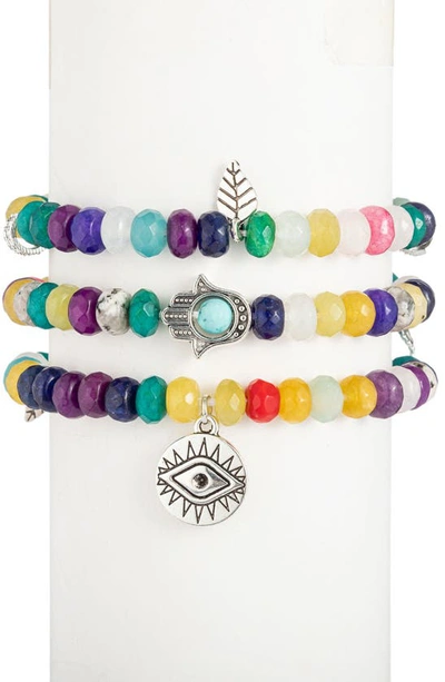 Shop Eye Candy Los Angeles Rainbow Faceted Agate Bracelet Set In Silver